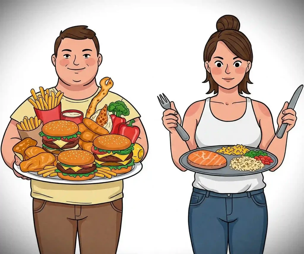 Aşırı fast food tüketen ile sağlıklı beslenen bir bilinçli tüketicinin karşılaştırması