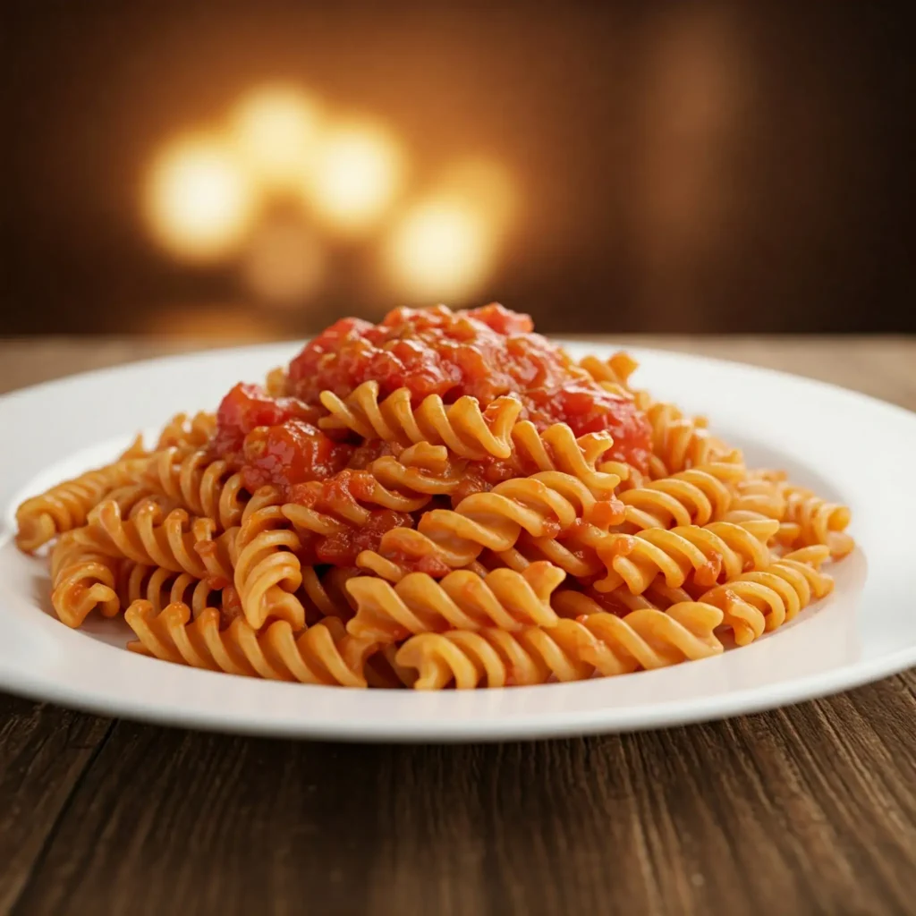 Domates soslu fusilli makarna tabakta