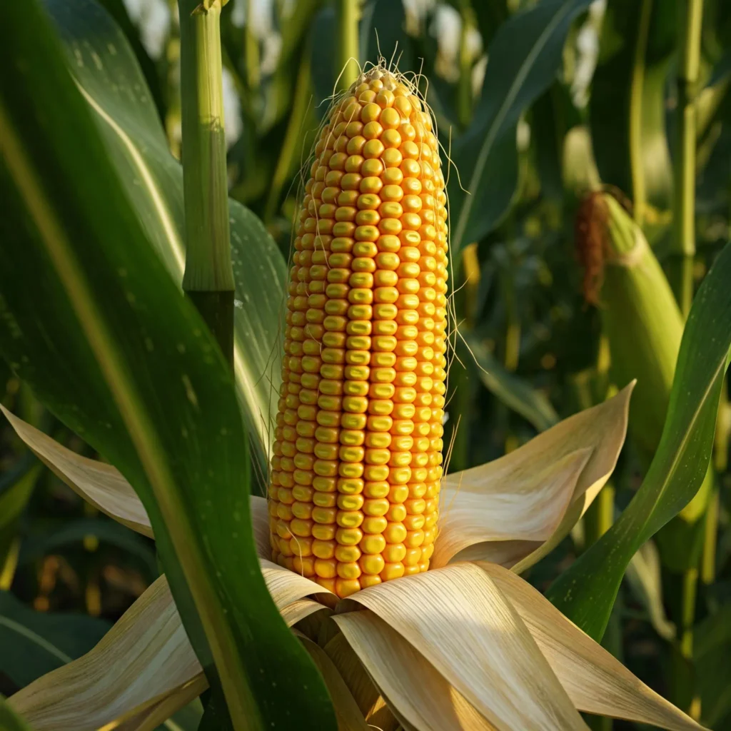 Ortası çökük taneli at dişi mısır türünün (dent corn) koçanı