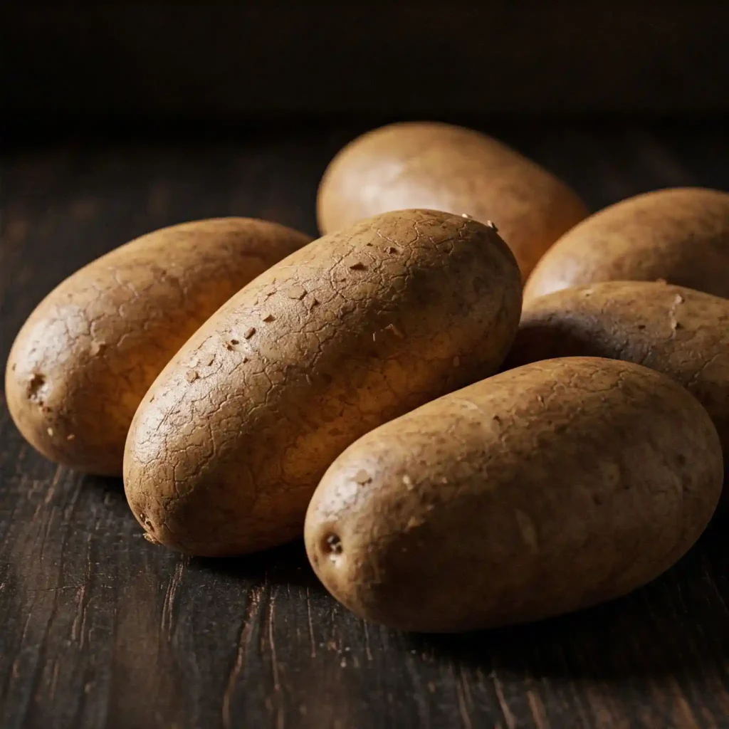 Russet patatesler tahta masada