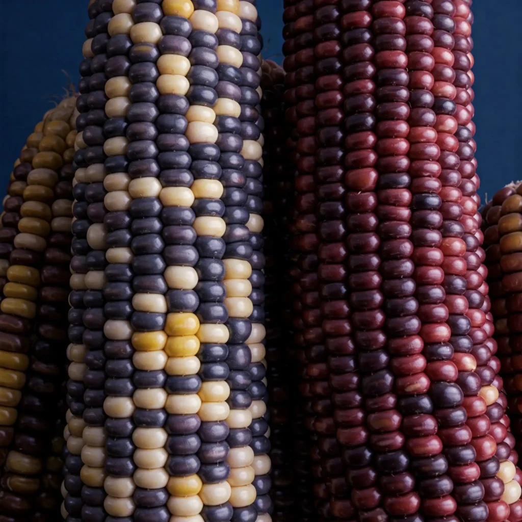 Sert kabuklu, renkli flint mısırın (flint corn) taneleri