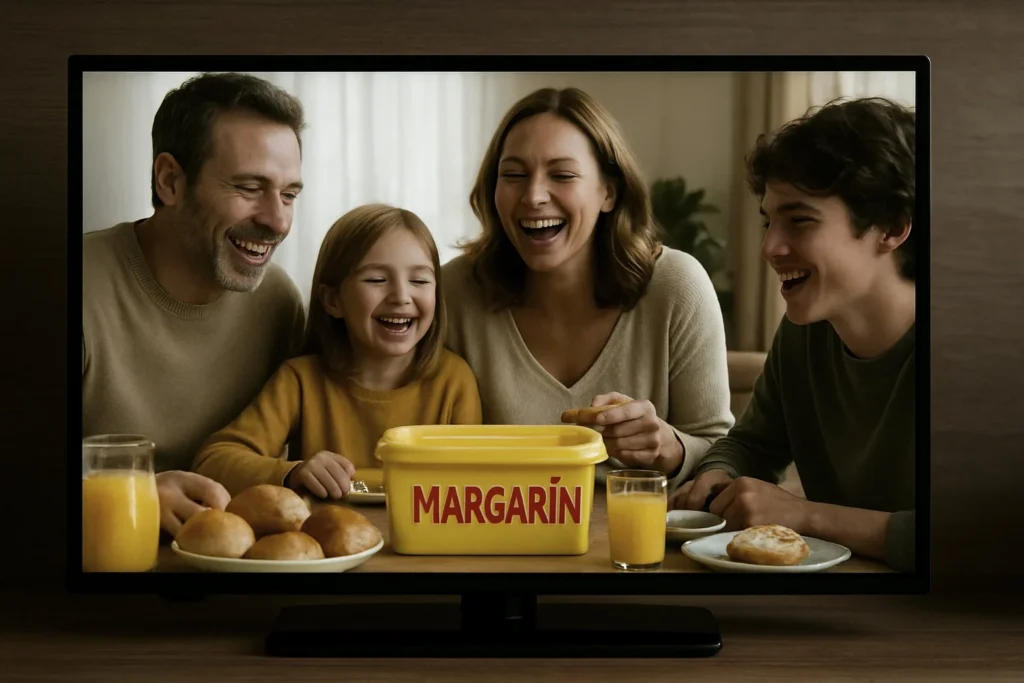 Margarin kutusu, televizyondaki bir dizi sahnesinde masada yer alıyor.