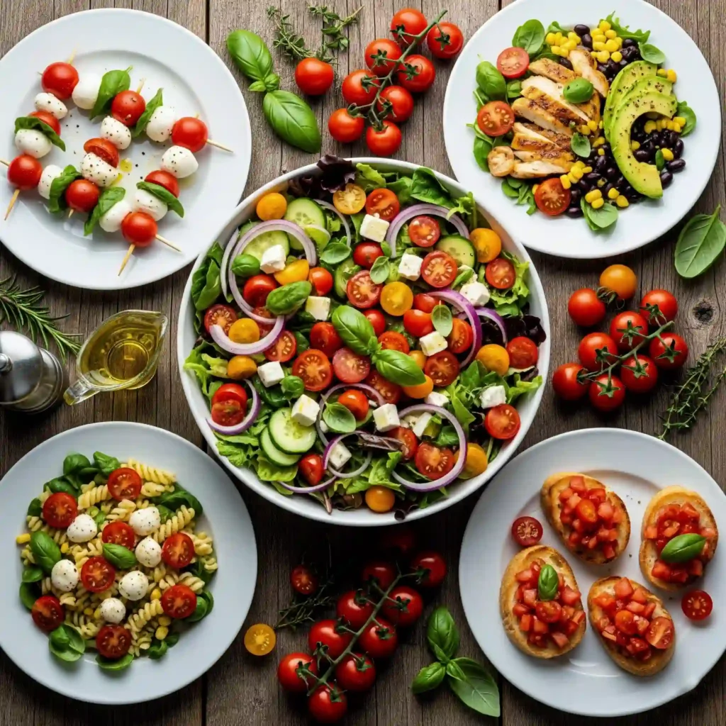 Çeri domatesin salata ve tabaklarda kullanımı.