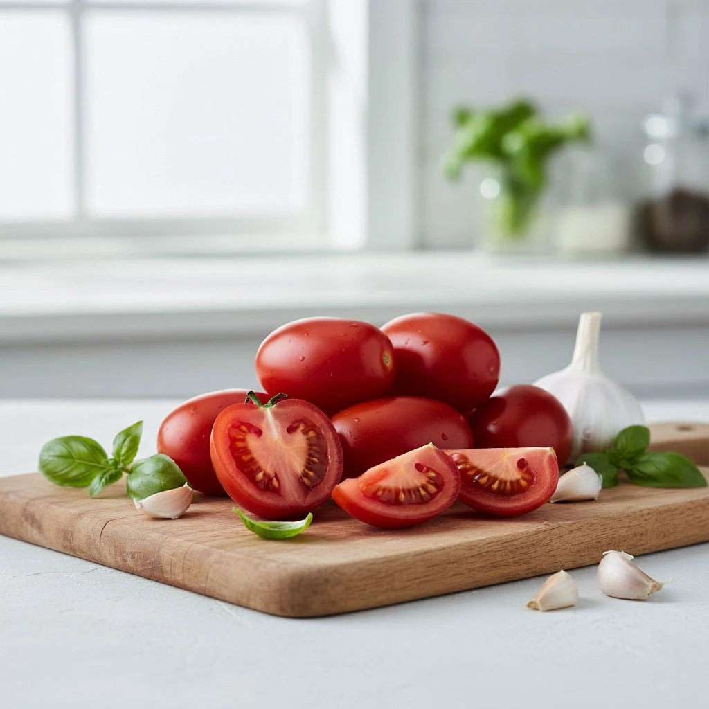 Plum domatesin kesilmiş ve çiğ hali.