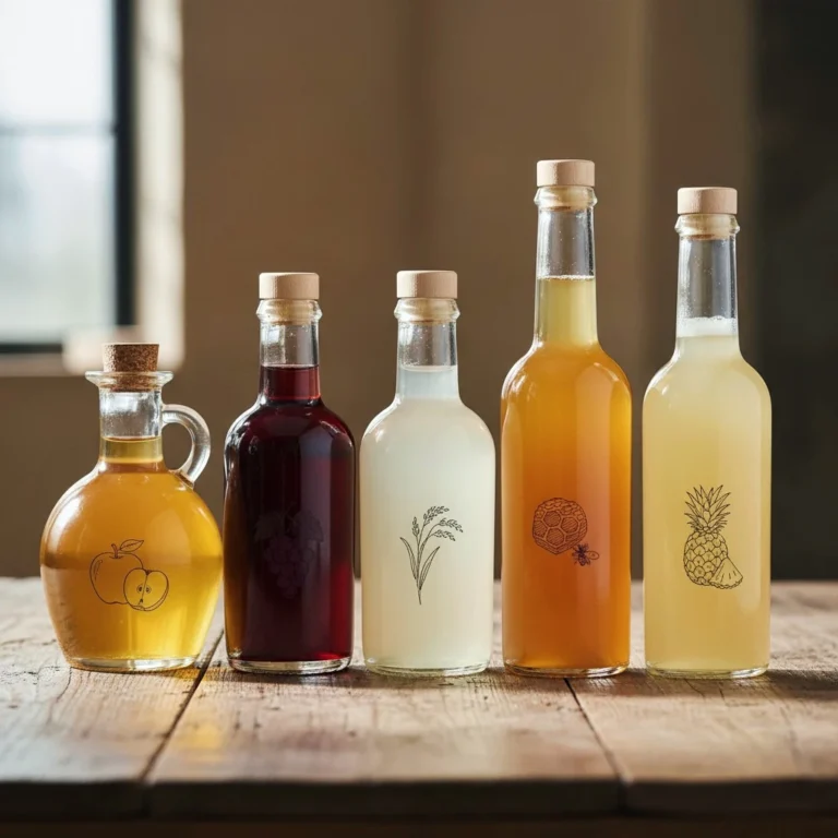 Sirke çeşitleri - elma, balzamik, pirinç, beyaz ve meyve sirkelerinin şişeleri