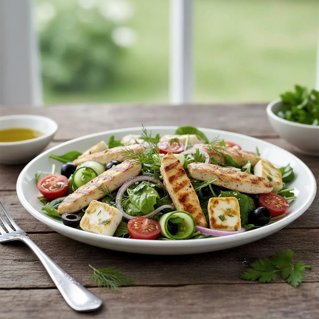 Hellim peynirli ve tavuklu salata