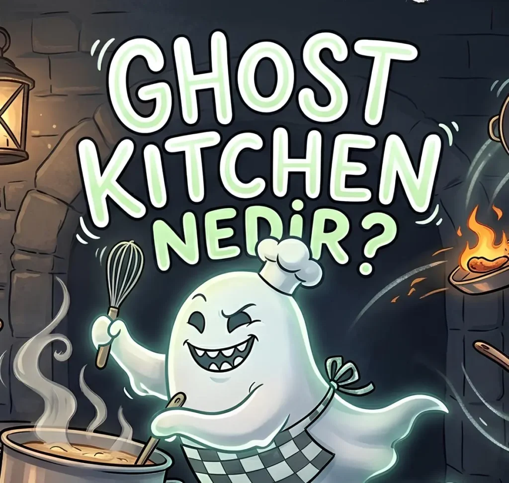 “Ghost Kitchen Nedir?” yazılı mizahi bir görsel