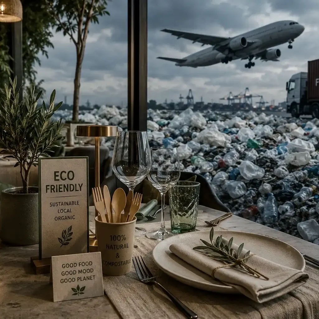 Greenwashing örneği gösteren sürdürülebilir restoran konsepti