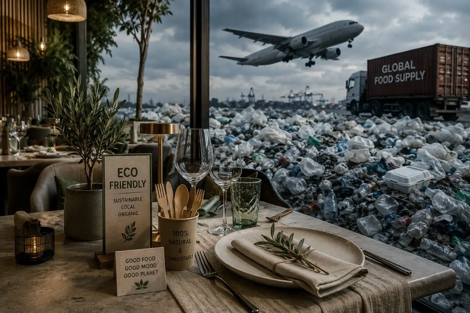 Greenwashing örneği gösteren sürdürülebilir restoran konsepti