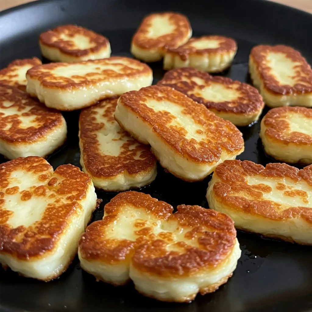 Seared slices of Cypriot Halloumi cheese hot off the grill.